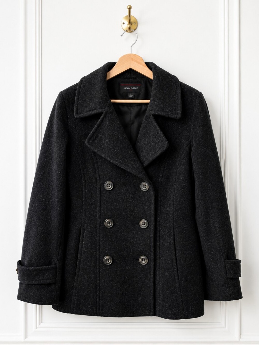 Jason Kole Charcoal Wool Blend Double Breasted Peacoat Jacket Size Large - Picture 5 of 8
